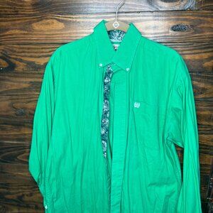 Cinch Mens Small Green 100% Cotton Long Sleeve Button Down Shirt